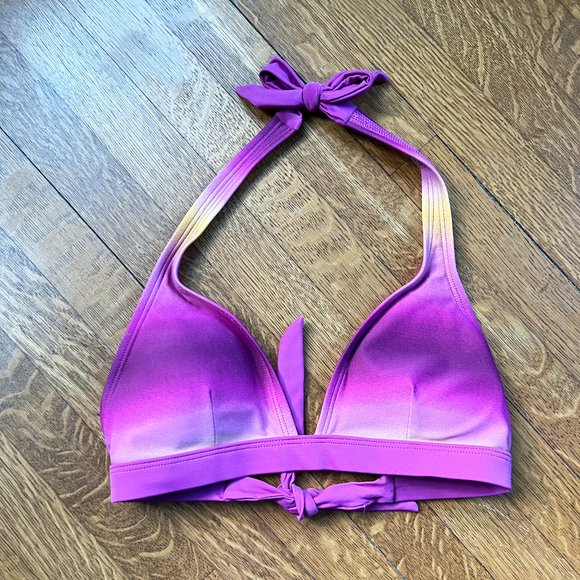 Patagonia Ombré Fuchsia and Lemon/Orange Halter Tie Swim Top Size Medium - Picture 1 of 8